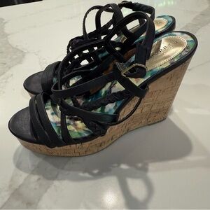 Madden Girl Strappy Platform Cork Wedge Sandals Womens 9M Gold Accents Summer